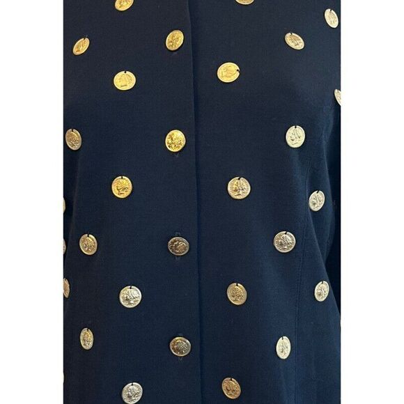Ladies Medium Black Gold Tone Coins All Over Blouse Wool Sweater Top Vintage - Picture 8 of 8